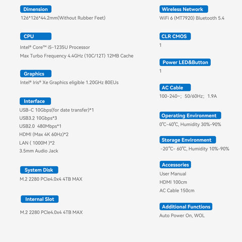 Beelink EQi12 Intel® Core 1220P / 1235U / 12450H / 12650H