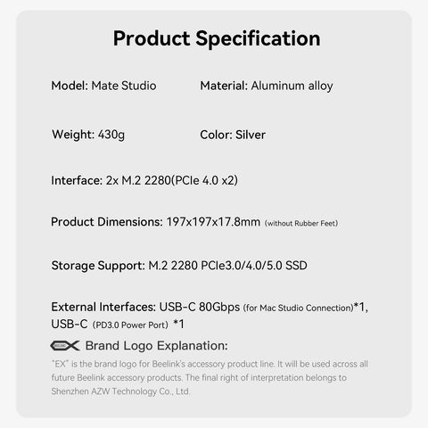 Beelink Mate Studio 80Gbps SSD-Gehäuse für Mac Studio