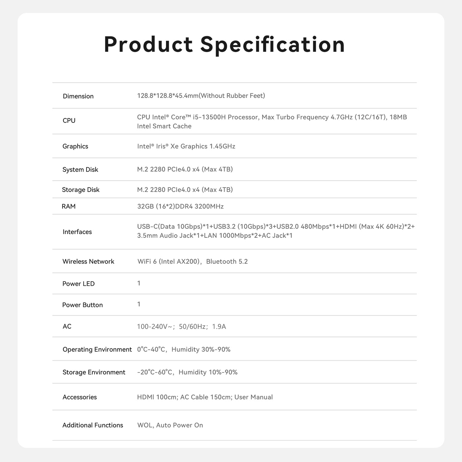 Beelink EQi13 Pro Intel® Core™ 13500H/13620H Processor