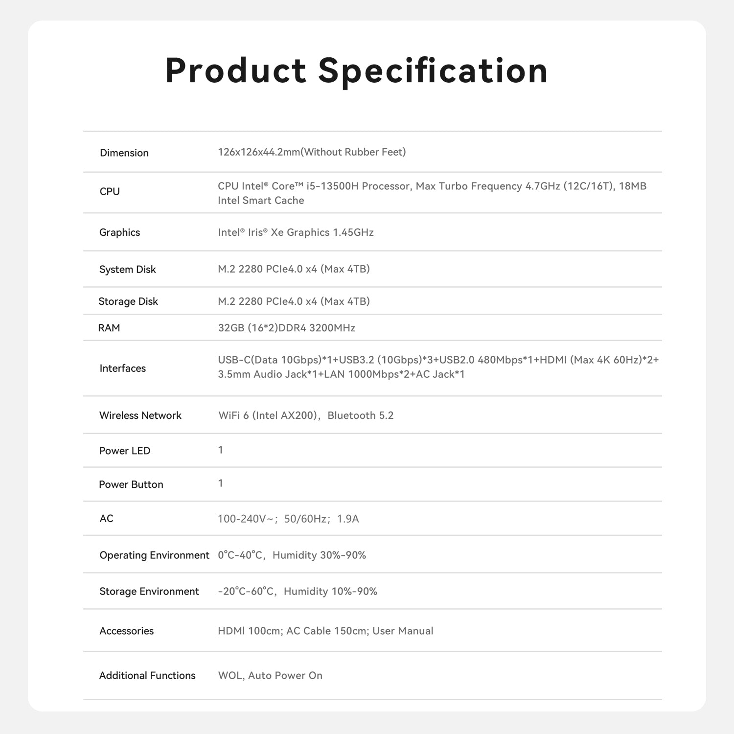 Beelink EQi13 Pro Intel® Core™ 13500H/13620H Processor