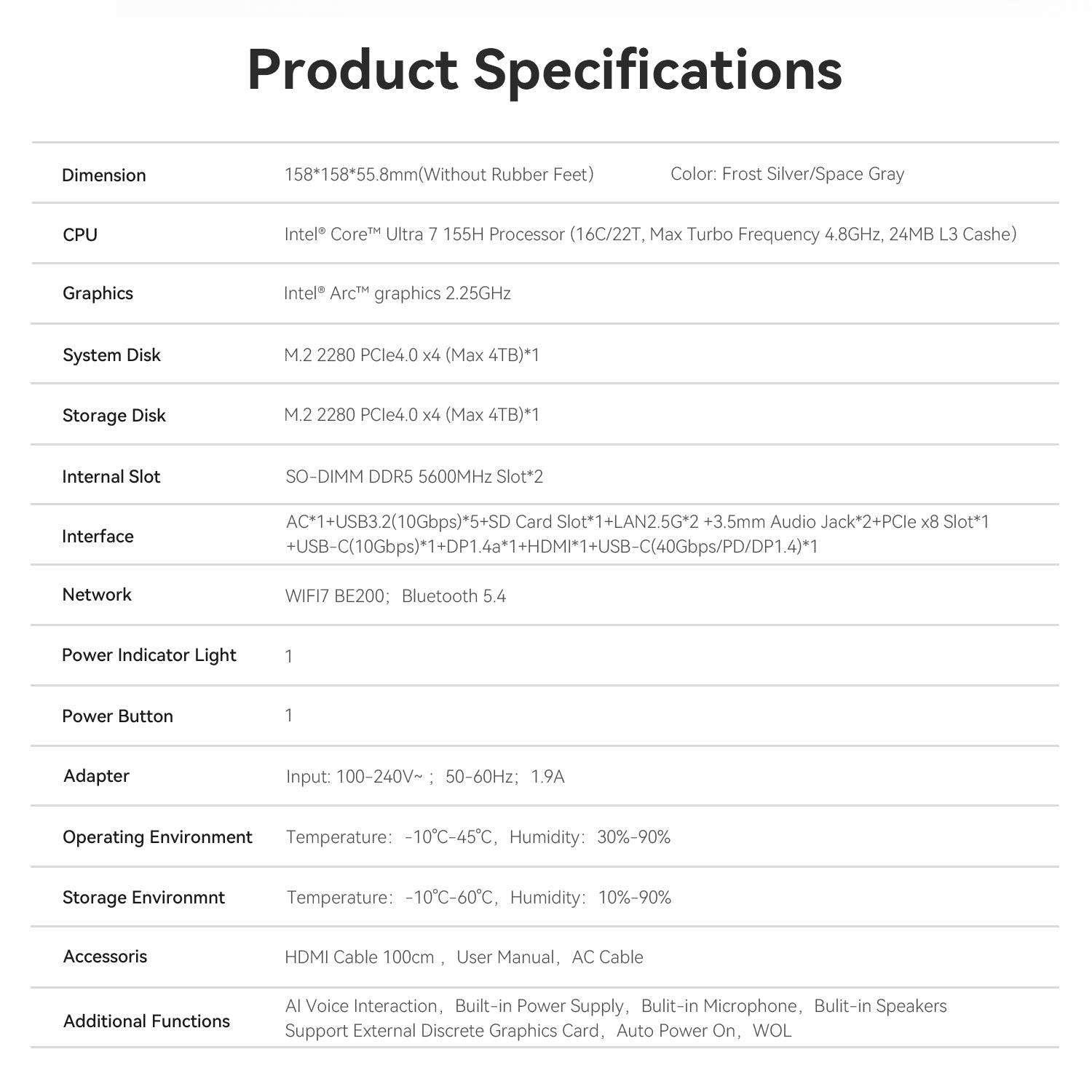 Beelink GTi14 Ultra AI PC Intel® Core™ UItra 7 155H