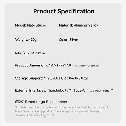 Beelink Mate Studio 80Gbps SSD Enclosure for Mac Studio